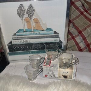 4 Bormioli Rocco Verdi Oslo Glass Mugs Stainless Handles Espresso Demitasse EUC